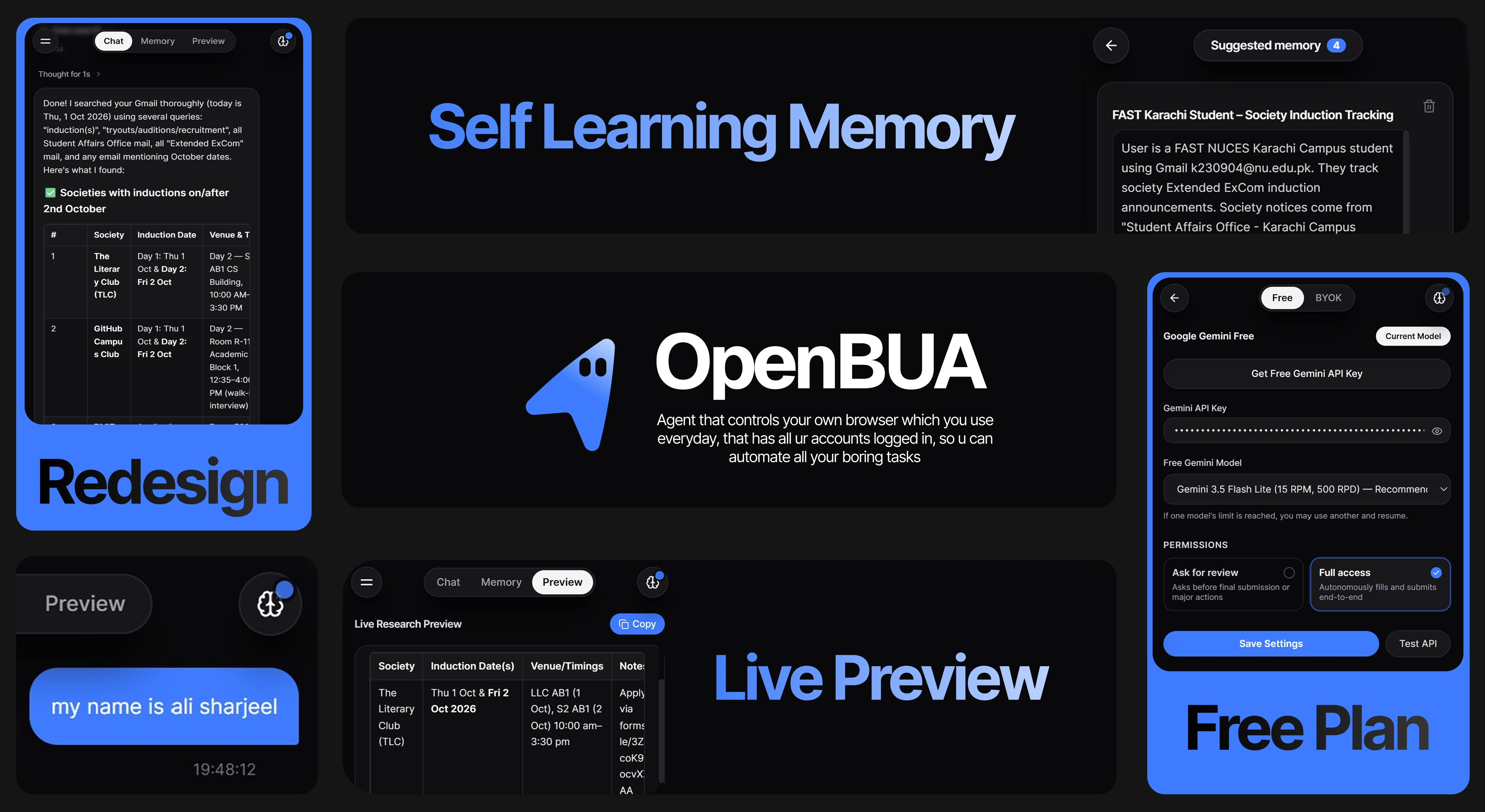 OpenBUA Autonomous Browser Agent Interface and Features
